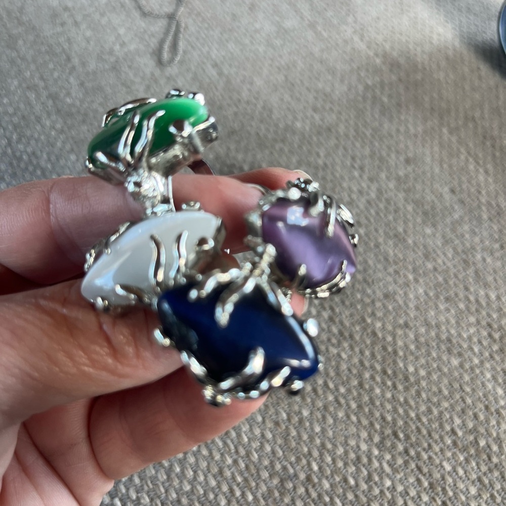 Set of 3 Silver and coloful stone  Ring bundle ! Purple one not included - Picture 2 of 10